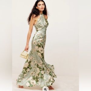 Reformation Veria Silk Dress in Tarragon- Size 4